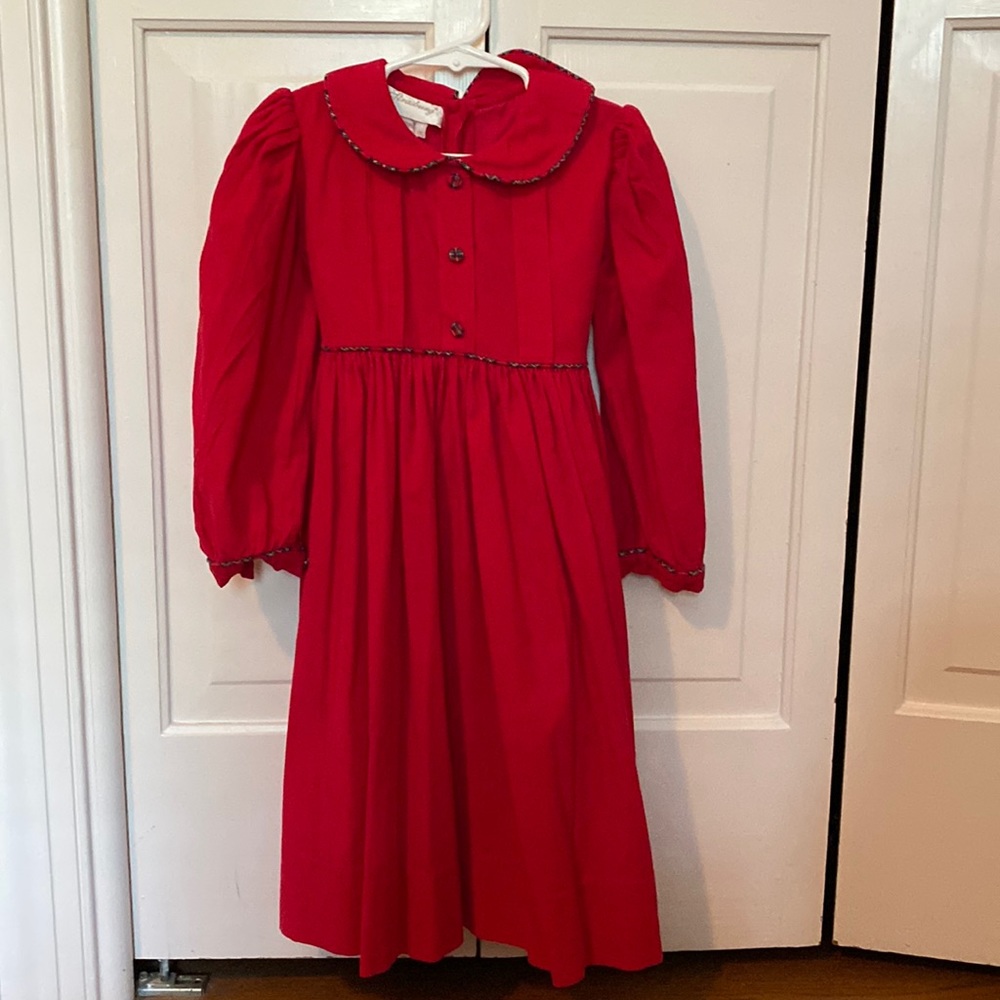 Strasburg red corduroy dress w tartan piping. 4. Gorgeous & Christmas perfect! - Picture 1 of 4